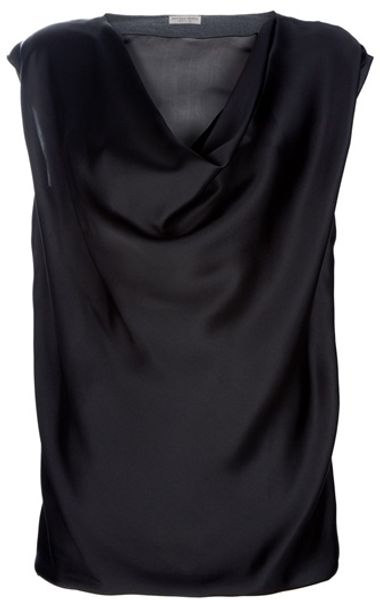 Bottega Veneta Draped Silk Top in Black - Lyst