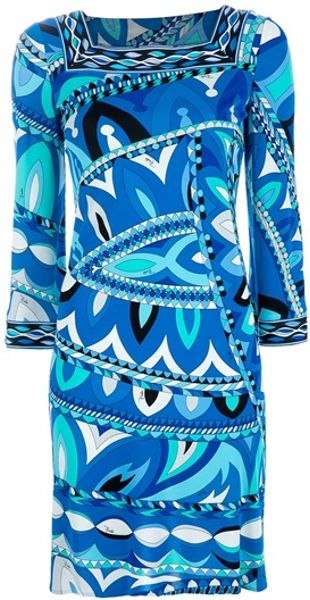 Emilio Pucci Abstract Print Dress in Blue - Lyst