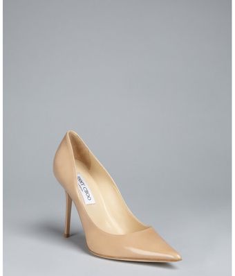  Nude Patent Leather Abel Point Toe Pumps 