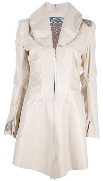 Kippys Long Leather Coat in Beige - Lyst