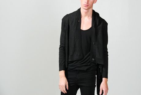 Oak  Linen Square Collar Cardigan in Black for Men - Lyst