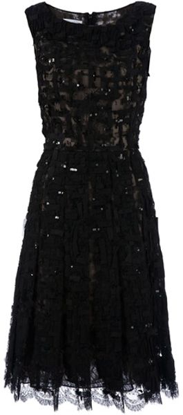 Oscar De La Renta Sequin Embellished Lace Dress in Black - Lyst