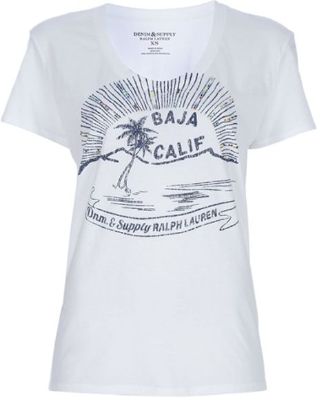 Ralph Lauren Crew Neck Print Tshirt in White - Lyst