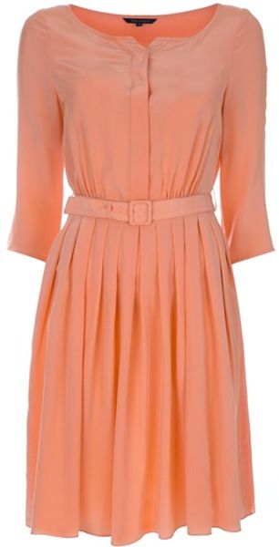 Tara Jarmon Pleated Dress in Orange - Lyst