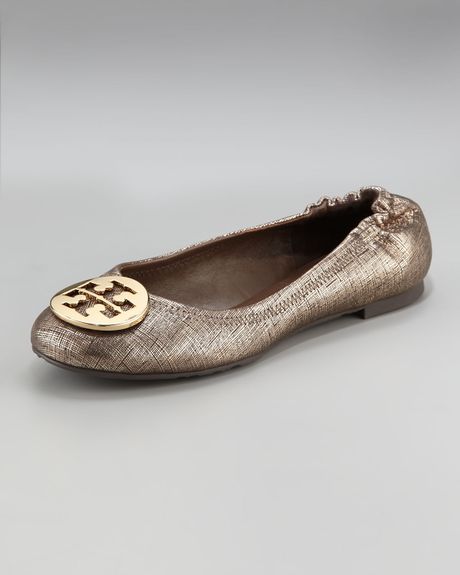 tory burch metallic reva ballet flat silver