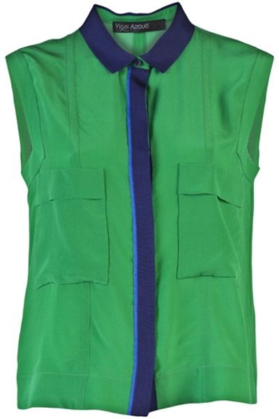 Yigal Azrouel Sleeveless Color Block Top in Green - Lyst