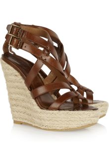 Burberry Leather and Rope Wedge Sandals - Lyst