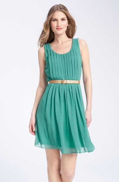 Calvin Klein Belted Chiffon Dress in Green (spearmint) - Lyst