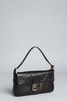 Fendi Black Leather Logo Buckle Baguette - Lyst