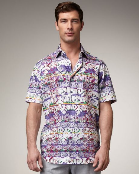 Robert Graham Krakatoa Short Sleeve Shirt in Purple for Men - Lyst
