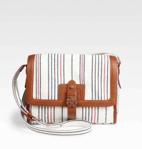 Tory Burch Dash Mini Canvas Leather Messenger Bag in Brown (tan) - Lyst