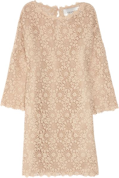 Valentino Cotton Lace Dress in Beige (powder) - Lyst