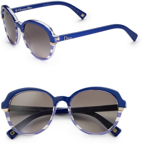 Dior Striped Plastic Round Sunglasses in Blue - Lyst
