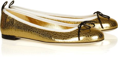 Gucci Metallic Leather Ballet Flats in Gold - Lyst