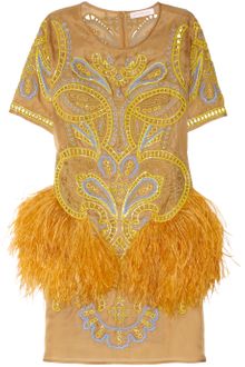 Matthew Williamson Embroidered Feathertrimmed Silkorganza Dress - Lyst