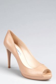Prada Nude Leather Peep Toe Platform Pumps - Lyst