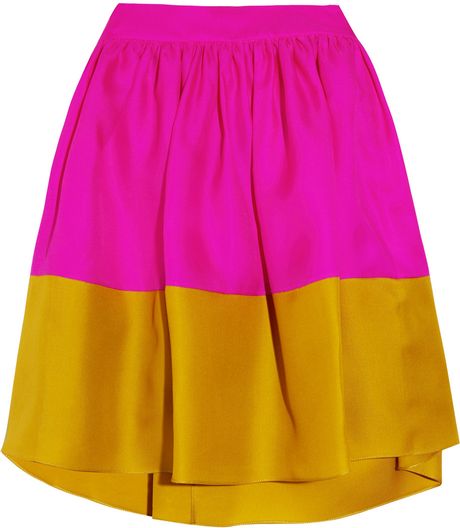 Roksanda Ilincic Jim Colorblock Silktwill Skirt in Purple (fuchsia) - Lyst