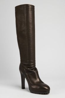 Yves Saint Laurent Black Leather Kneehigh Heeled Boots - Lyst