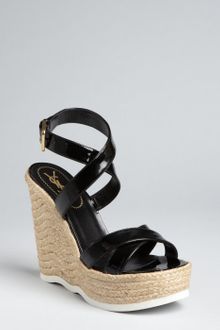 Yves Saint Laurent Black Patent Leather Saint Malo 90 Espadrille Wedges - Lyst