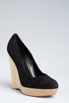 Yves Saint Laurent Black Suede Maryna Wood Wedge Pumps - Lyst
