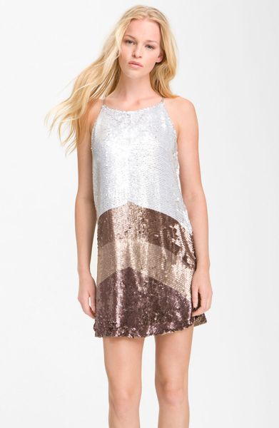 Parker Colorblock Sequin Shift Dress in Brown (cream) - Lyst