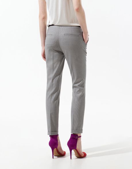 Zara Houndstooth Trousers in Gray (beige) | Lyst