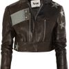 Acne Stars Appliquéd Cropped Leather Biker Jacket in Black - Lyst