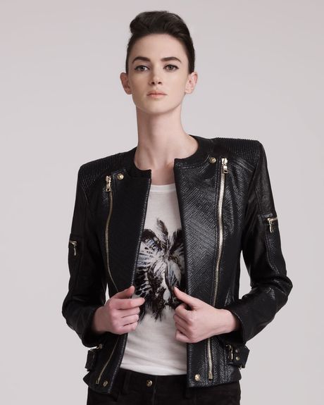 Balmain Raffia Motorcycle Jacket in Black - Lyst