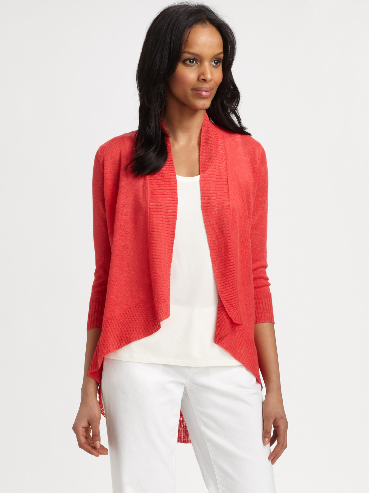 Eileen Fisher Highlow Linen Cardigan in White Lyst