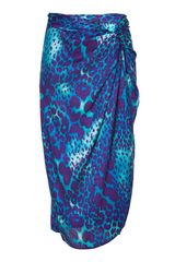 Ferragamo Cobalt Blue and Violet Printed Silk Skirt
