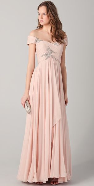 Marchesa Off The Shoulder Gown with Beading - Lyst