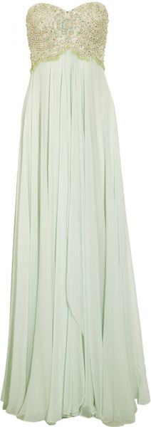 Marchesa Beaded Silk Chiffon Gown in Green - Lyst