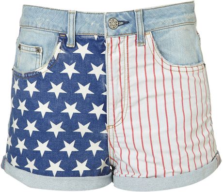 Topshop Tall American Flag Hotpants in Blue (bleach stone) - Lyst