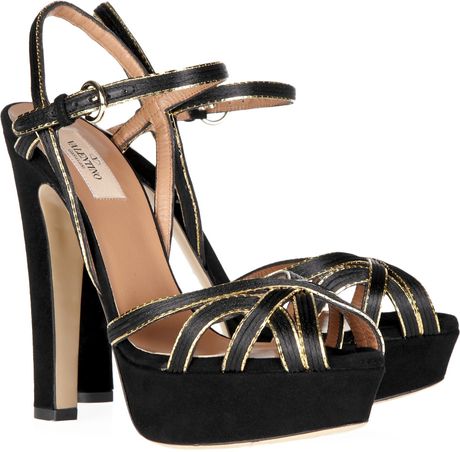 Valentino Chaintrimmed Suede Sandals in Black - Lyst