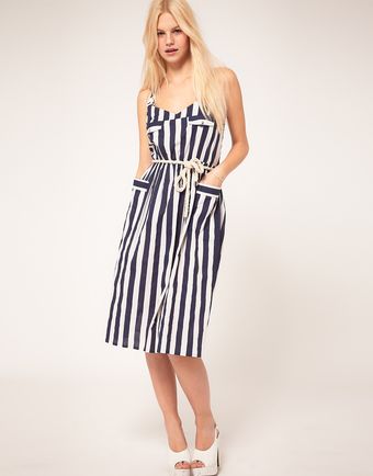 ASOS Collection Asos Stripe Midi Dress with Pockets - Lyst