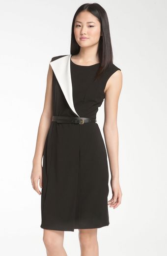  Origami Detail Belted Jersey Sheath Dress 