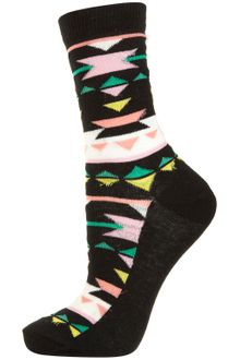 Topshop Black Aztec Design Ankle Socks - Lyst