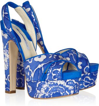 Brian Atwood Manhattan Printed Twill Slingback Sandals - Lyst
