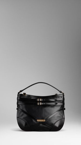 Burberry Small Belted Leather Hobo in Black - Lyst