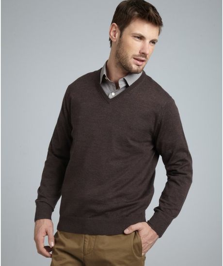 Hickey Freeman  Wool Vneck Sweater in Brown for Men - Lyst