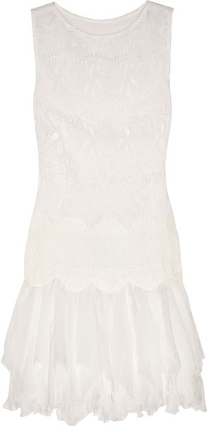 Jay Ahr Lace and Ruffled Silk Gauze Mini Dress in White - Lyst