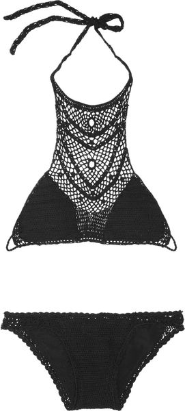 Lisa Maree The Elevated Landing Crocheted Cotton Blend Bikini in Black - Lyst