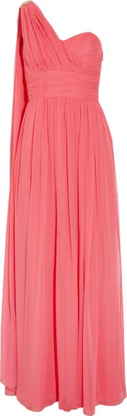 Notte By Marchesa Embellished Oneshoulder Silkchiffon Gown in Pink (coral) - Lyst