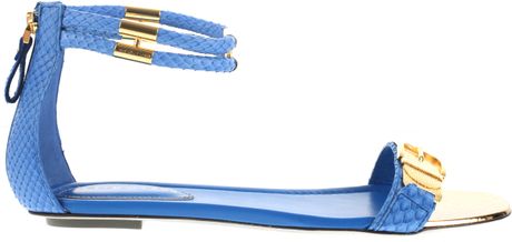 Sergio Rossi Flat Sandals in Blue Python with Decorative Bars and Buckles  in Blue - Lyst