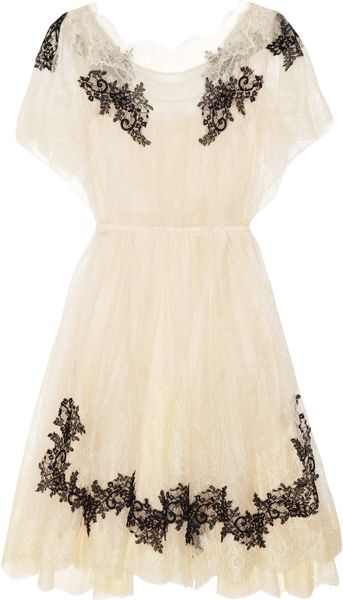 Valentino Appliquéd Lace Dress in Black (cream) - Lyst