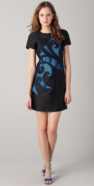 Viktor & Rolf Shift Dress with Mesh Swirl in Black - Lyst