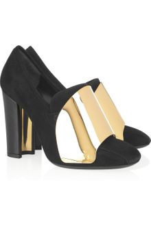 Yves Saint Laurent Cardinal Metallicpaneled Suede Pumps - Lyst