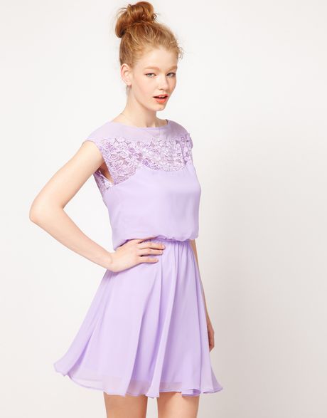 Asos Skater Dress With Daisy Lace in Purple (lilac) - Lyst