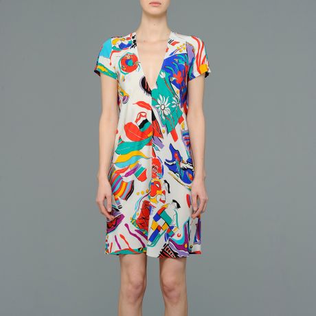 Aspesi Silk Printed Tunic Dress in Multicolor - Lyst