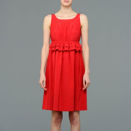 Aspesi Silk Gathered Dress in Red - Lyst